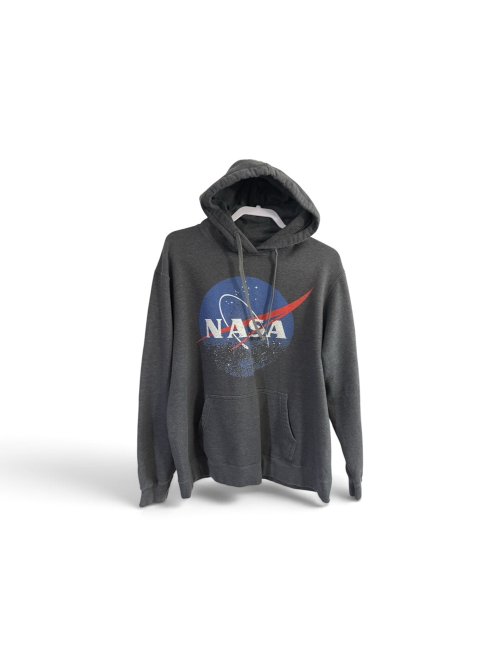NASA Hoodie Men’s L Port & Co Distressed Logo Pullover Gray Sweatshirt Meatball